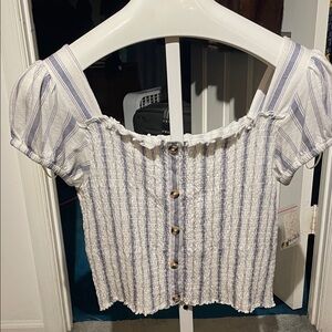 Mudd striped Puff Sleeve Top - White and Blue
